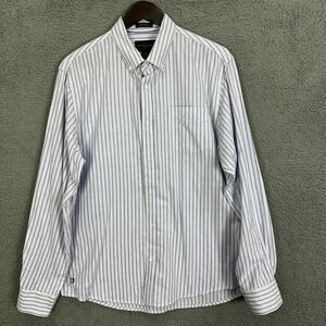 black brown shirt mens large purple white stripe‎ modern fit button up office